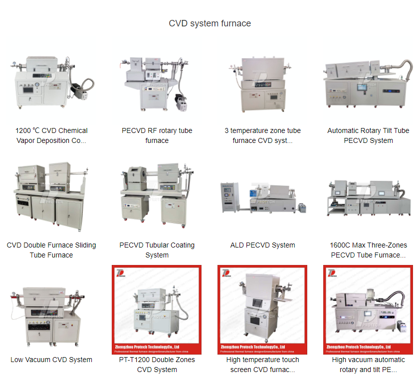 Various models of CVD furnaces (click on the image to see more CVD furnaces)